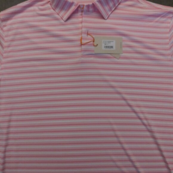 Peter Millar Summer Comfort Men's Performance Polo Medium pink/white stripes NWT - Picture 3 of 3